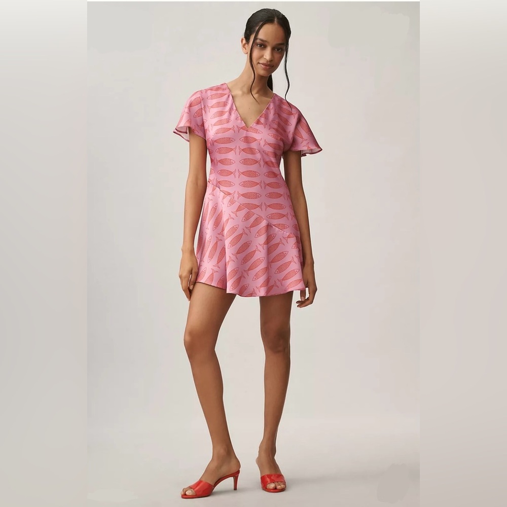💫Anthropologie Pink Fish Print Mini Dress